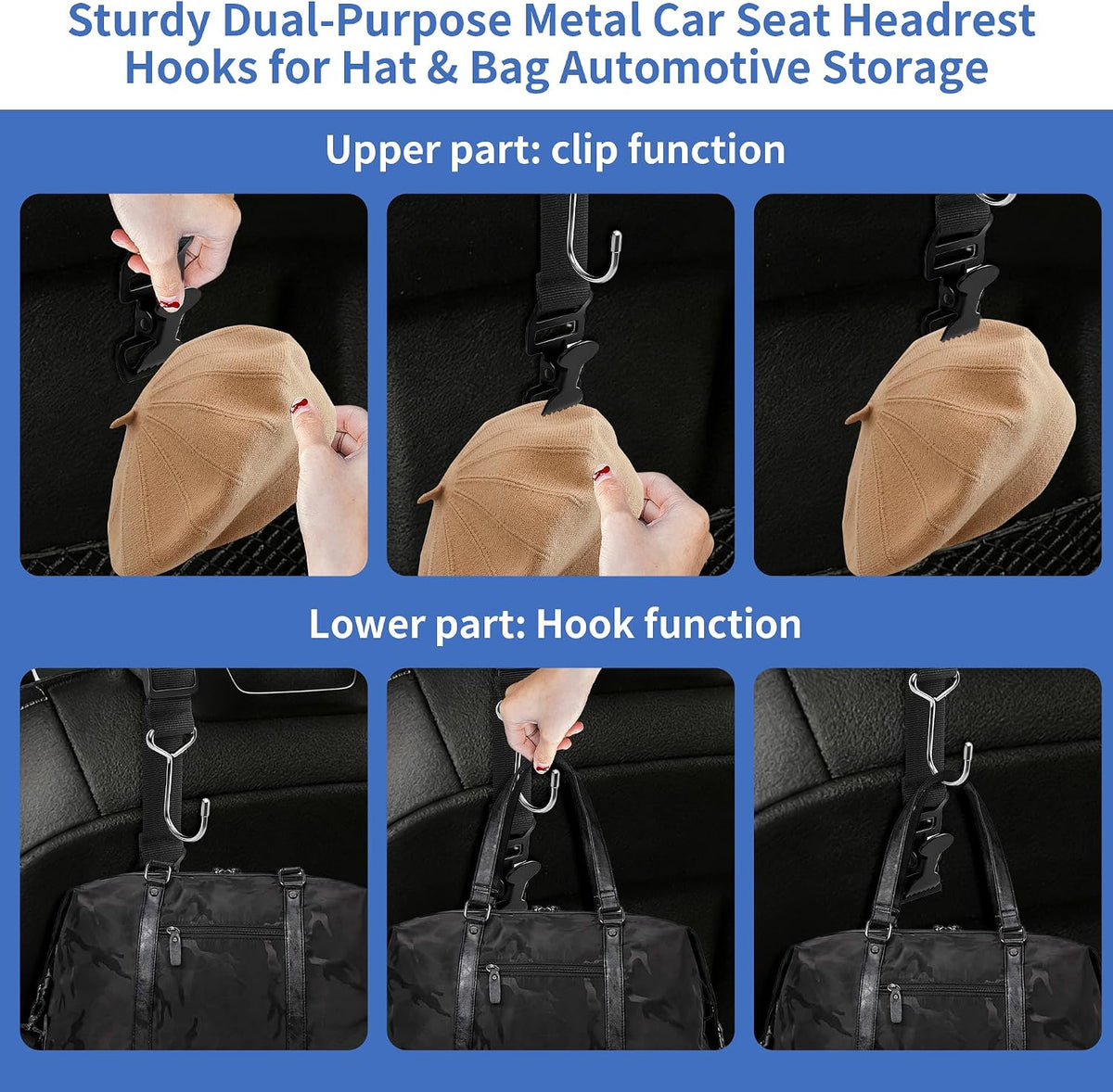 2PCS Anti-drop Headrest Hooks for Car, Adjustable Car Seat Headrest Hooks