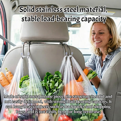 2 Pack Stainless Steel Car Headrest Hooks, Universal Hidden Backseat Hanger Organizer,Heavy Duty Car Seat Hook for Bag, Coat,Grocery Bag,Umbrella,Multi-Purpose Vehicle Storage Accessories