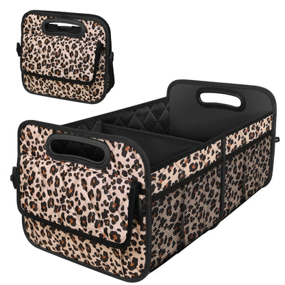 Deosk Trunk Organizer and Storage with Reinforced Handles,Car Accessories for Women/Men 50L Waterproof Polyester Trunk Organzier for Car/SUV/Minivan/Truck(Medium,Leopard print)