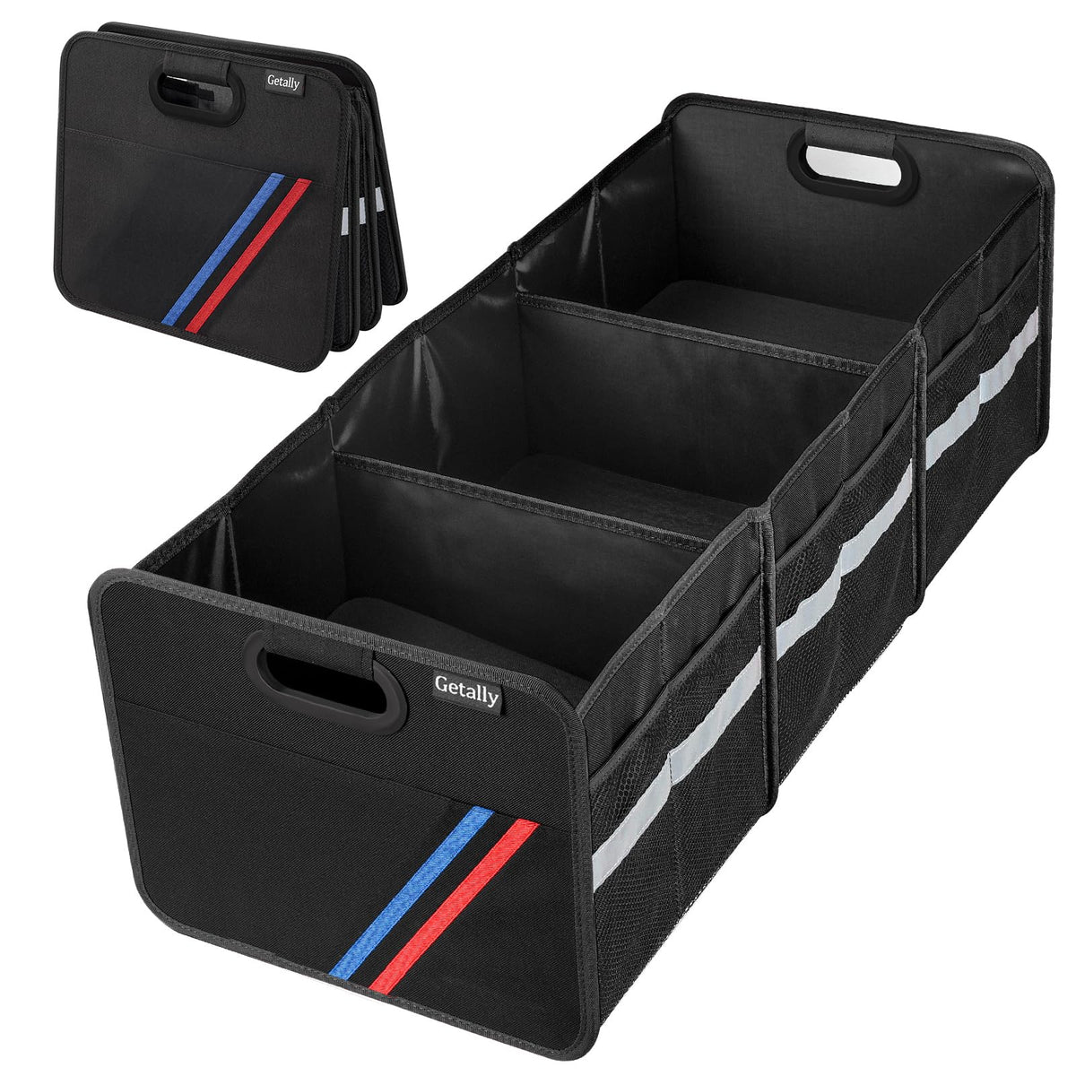 Trunk Organizer for Car， Collapsible Trunk Organizer with Multi Pockets, 3 Compartments Storage Organizer for Car SUV, Truck, Sedan