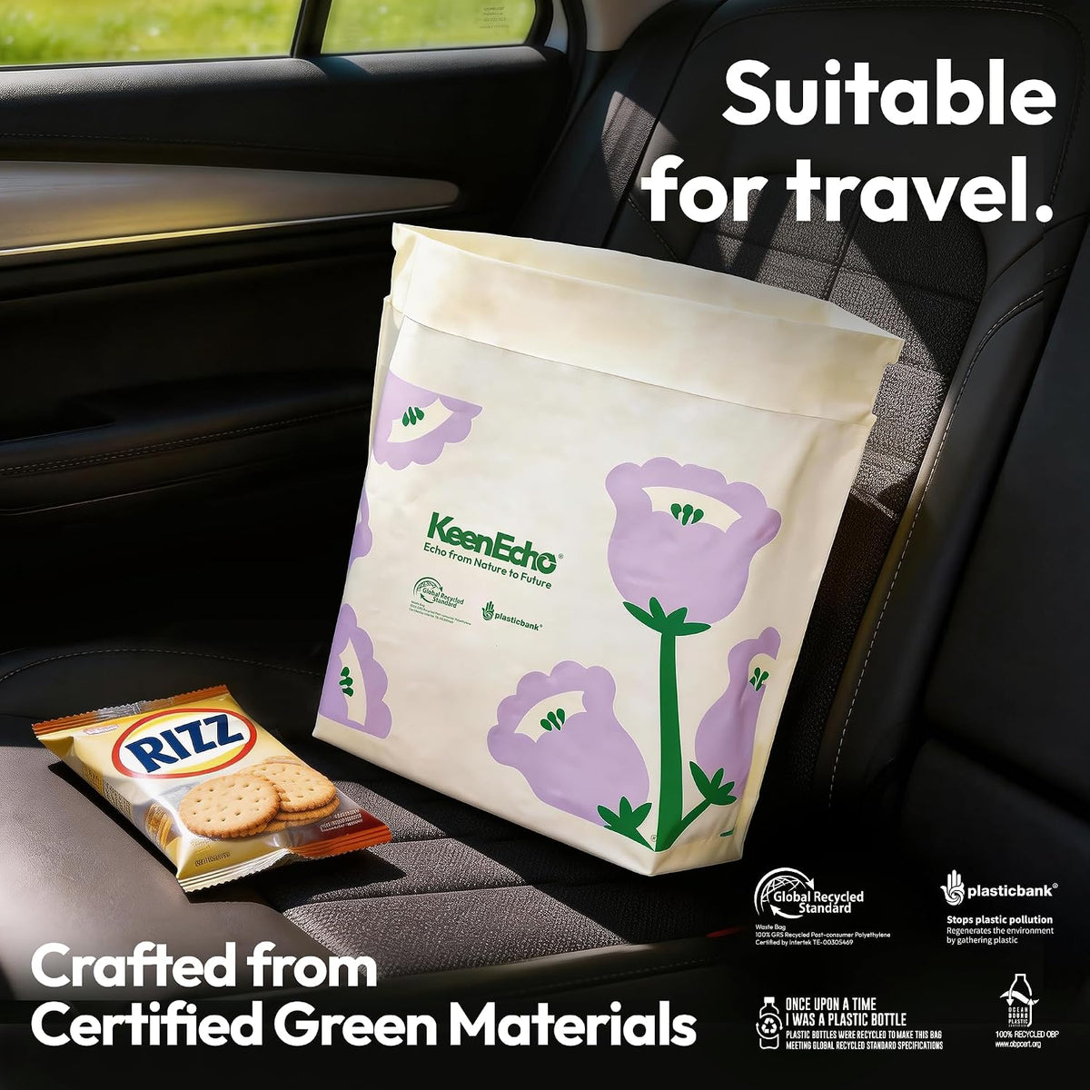 Disposable Car Garbage Bin Bags, Vomit Trash Bags made with Recycled HDPE for Boat, Plane, Travel, Camping, Bedroom, Study Room, Office and Car, 20 pcs,Purple
