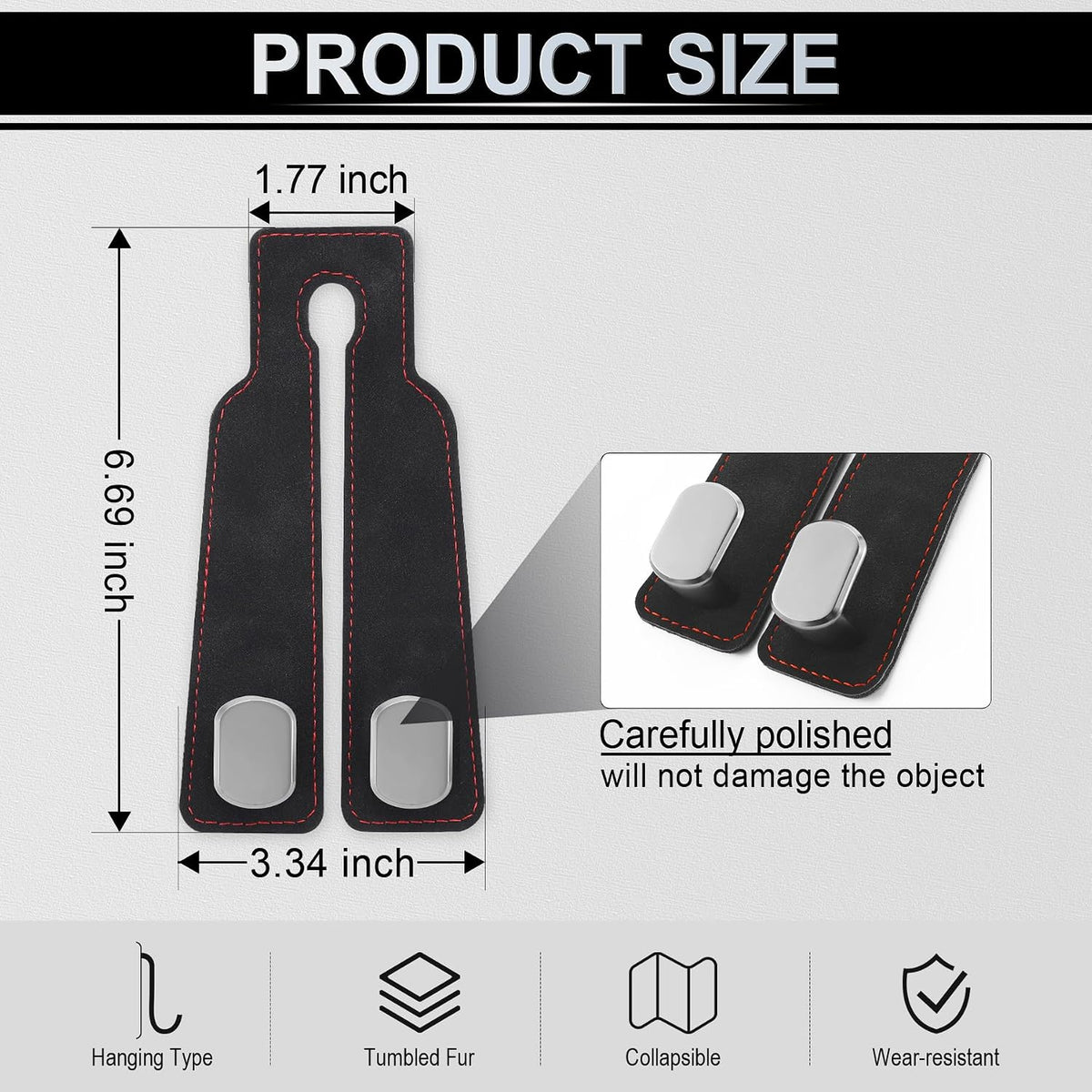 LivTee Car Hook, 2-Pack Leather & Iron Headrest Mount Hangers for Bags, Coats & Phones (Black)