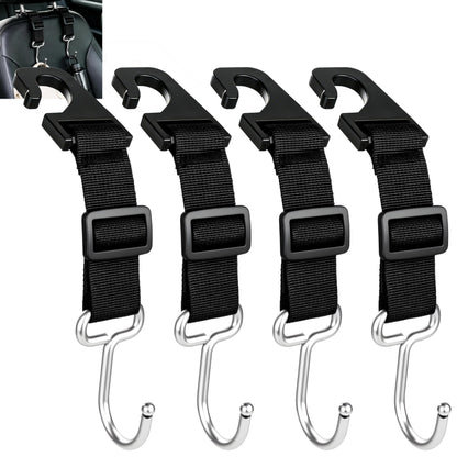 Amooca Adjustable 4 Pack Car Headrest Hooks Heavy Duty Metal Bag Hanger