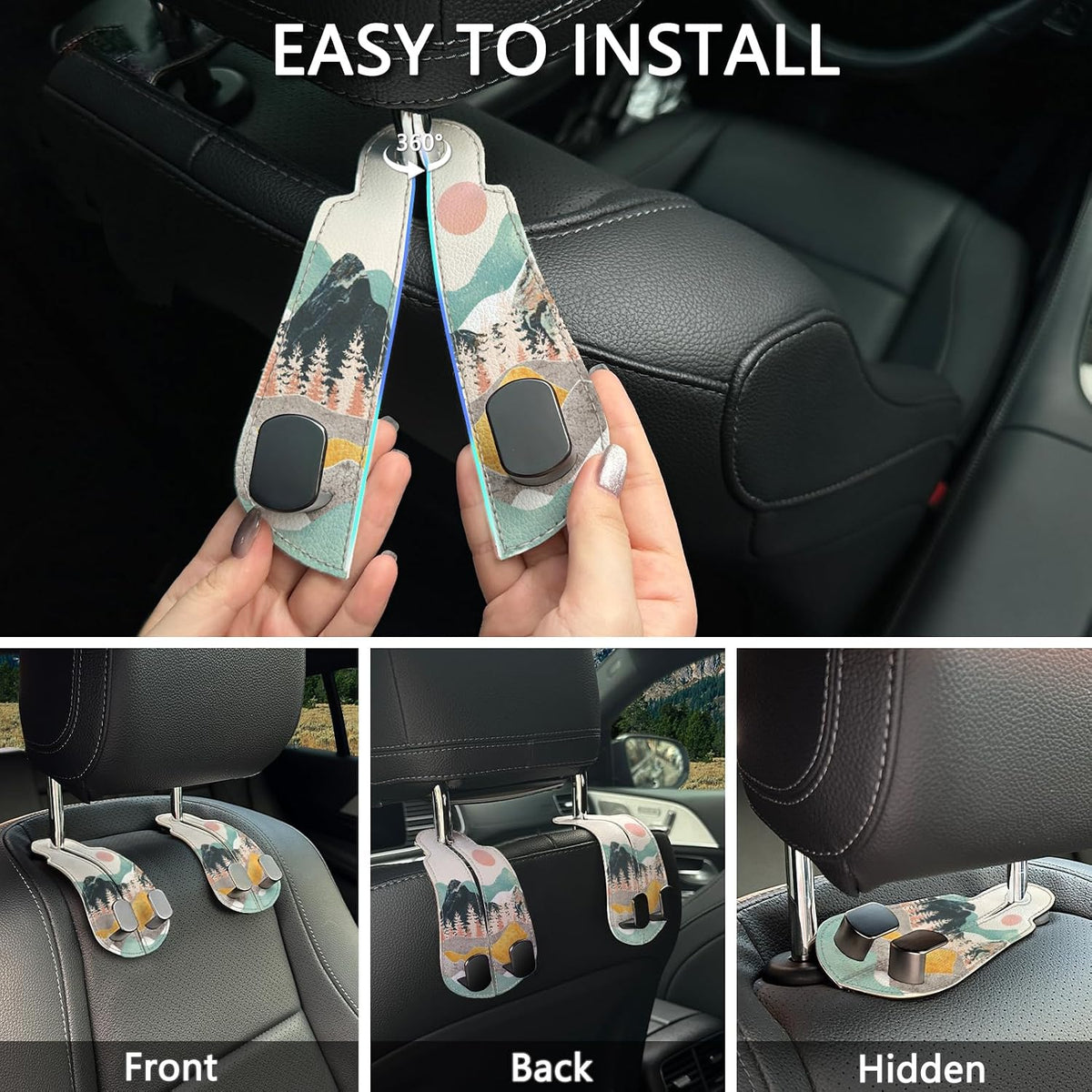 Blusabaca 2PCS Car Seat Headrest Hooks, Purses Bags Holder, Sunrise