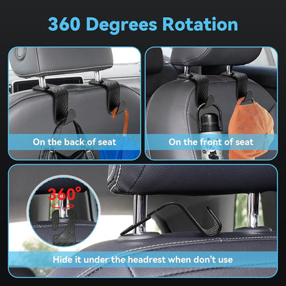 USSDE Car Seat Hooks Vehicle Headrest Back Storage Organizer 4 Pack for Purses Bags backpacks Groceries Hanger Holder - Universal Sturdy Holds 55lbs 360° Rotating (Style A/Carbon Fiber)