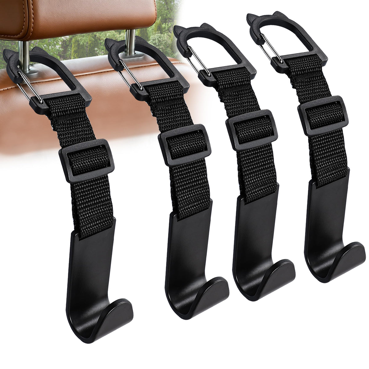 Anti-drop Car Headrest Hooks Universal Fit 4 Pack Seat Back Hanger