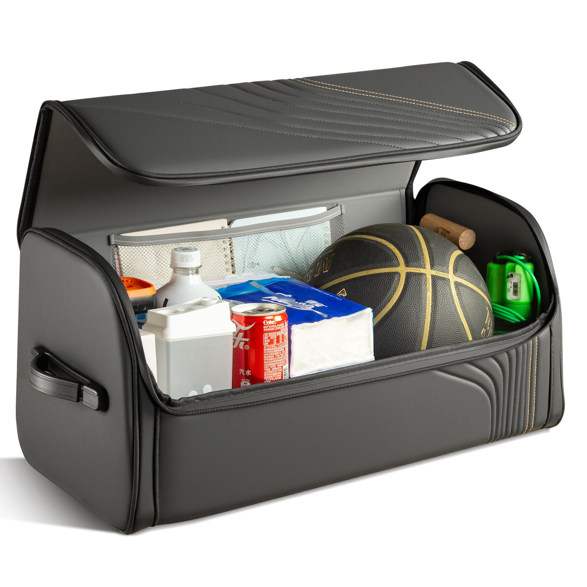 Car Trunk Organizer, 2 Compartments Car Storage Box with Lip