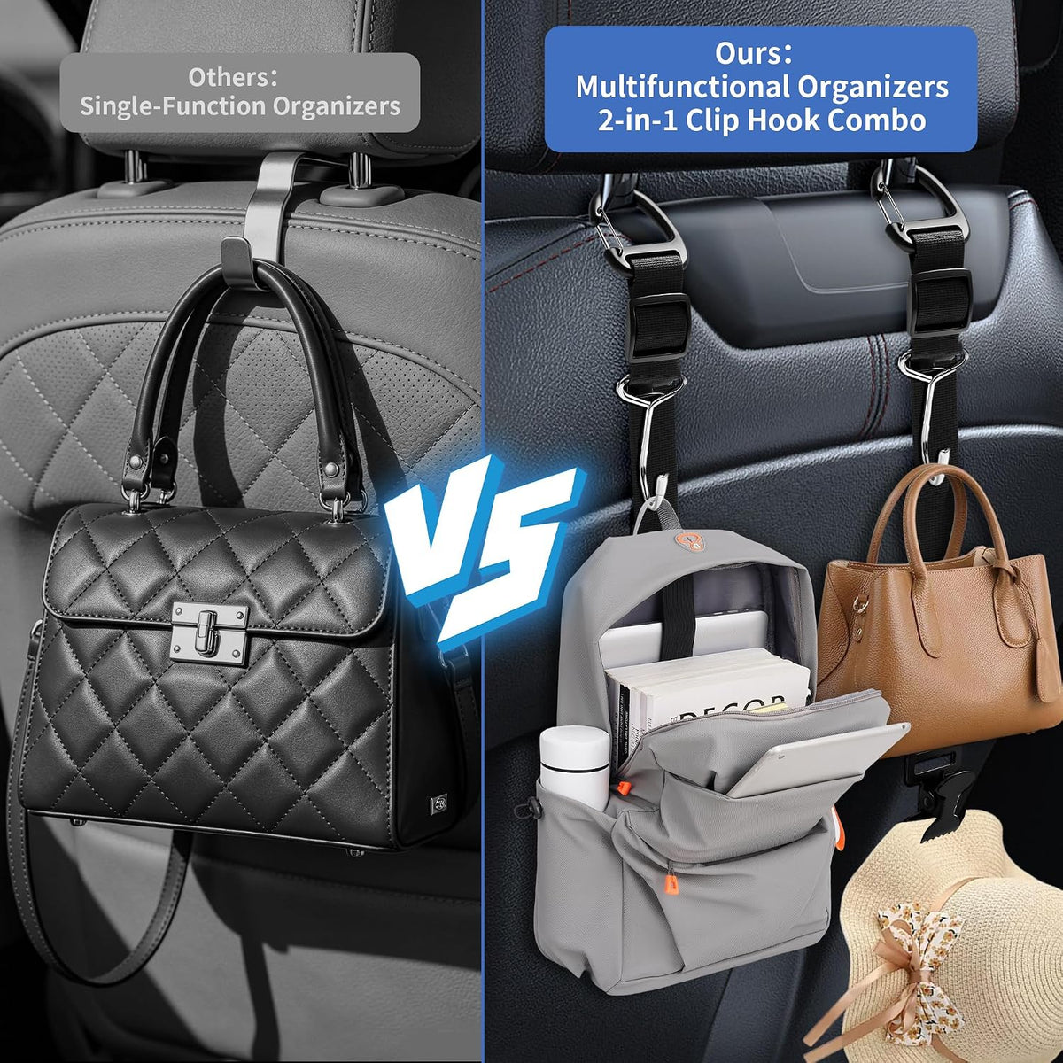 2PCS Anti-drop Headrest Hooks for Car, Adjustable Car Seat Headrest Hooks