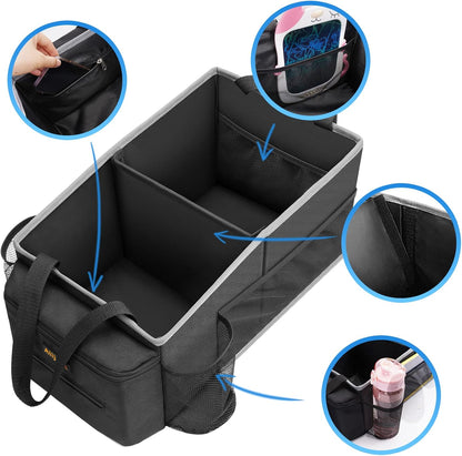 Car Seat Organizer - Backseat Car Organizer with Cup Holders, Car Storage Organization for Front Back Passenger Seat, Road Trip Essentials Kids for Travel Car Accessories, Black