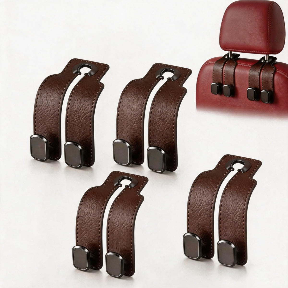 Car Seat Headrest Hooks for Purses and Bags, 4-Pack Heavy Duty Car Seat Hooks with Anti-Slip Pad, Universal Car Backseat Organizer Hanger Accessories for Grocery Bags (Black)