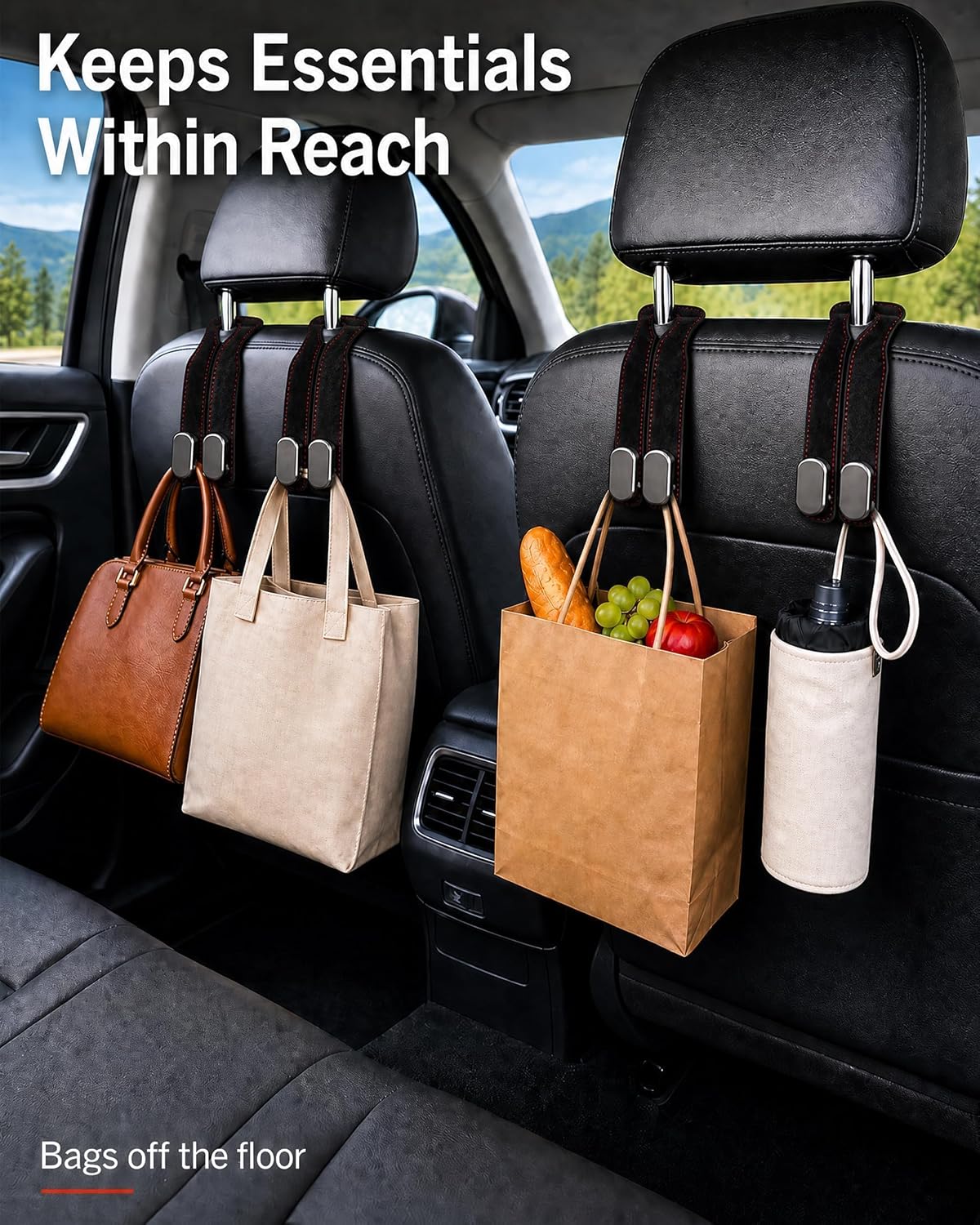 Purse Hook for Car, Headrest or Glove Box Use, Black 2 Pack
