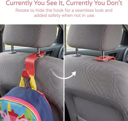 4 Pack Headrest Hooks for Vehicle Seats, Carbon Fiber/Red