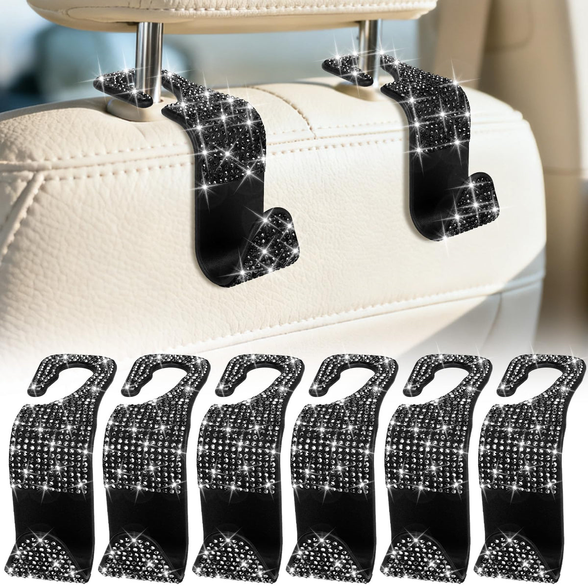 BFXM 6 Pack Car Seat Headrest Hooks,Car Accessories Black