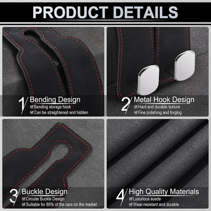 LivTee Car Hook, 2-Pack Leather & Iron Headrest Mount Hangers for Bags, Coats & Phones (Black)