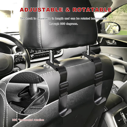 4PCS Car Seat Headrest Hook, Adjustable Vehicle Backseat Hanger Storage Organizer, Universal Seat Back Holder Hooks for Purse Coat Grocery Bag, Car Accessories (Black)