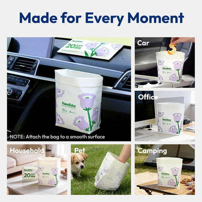 Disposable Car Garbage Bin Bags, Vomit Trash Bags made with Recycled HDPE for Boat, Plane, Travel, Camping, Bedroom, Study Room, Office and Car, 20 pcs,Purple