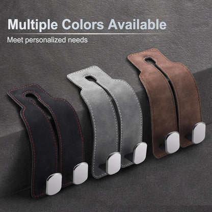 LivTee Car Hook, 2-Pack Leather & Iron Headrest Mount Hangers for Bags, Coats & Phones (Black)
