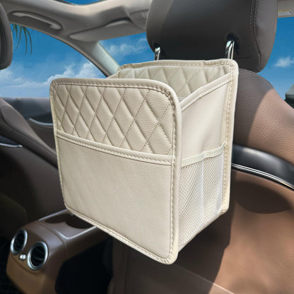 Witaxima Upgrade Car Seat Organizer Backseat with Storage Pockets, Multipurpose Car Organizer Hanging, Car Trash Bag Can,Premium PU Leather Garbage Can 2.14 Gallon Large Capacity, Black.
