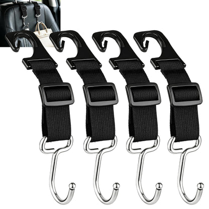 Amooca Adjustable 4 Pack Car Headrest Hooks Heavy Duty Metal Bag Hanger