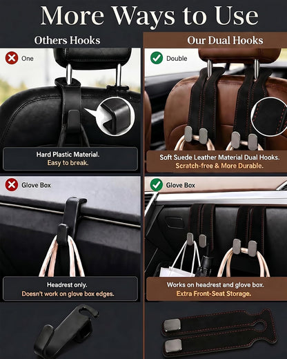 Purse Hook for Car, Headrest or Glove Box Use, Black 2 Pack