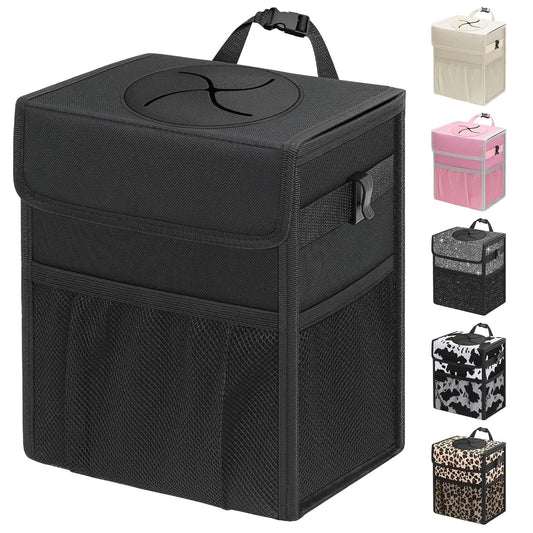 Capolo Car Trash Can with Lid, Leakproof Car Garbage Can Car Trash Bag