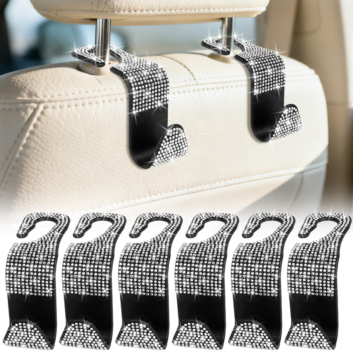 BFXM 6 Pack Car Seat Headrest Hooks,Car Accessories Black