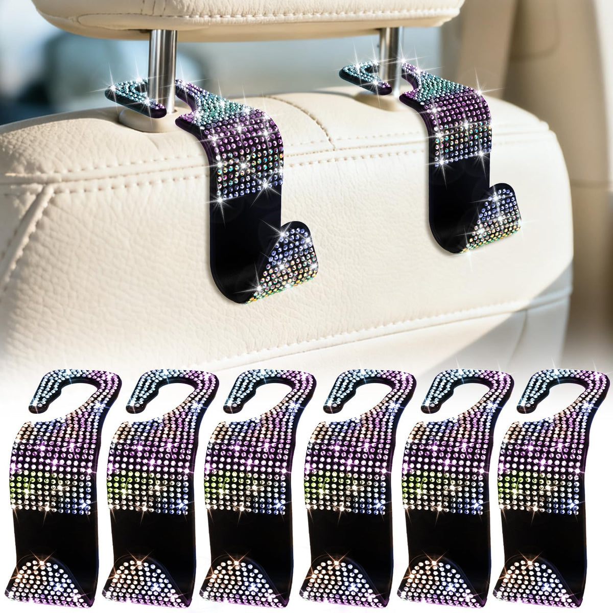 BFXM 6 Pack Car Seat Headrest Hooks,Car Accessories Black