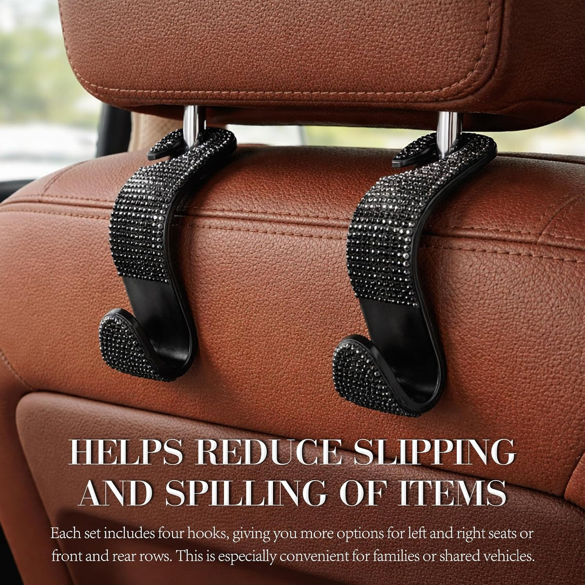 6 Pack Car Purse Hooks, Universal Seat Headrest Hanger Organizers for Coats, Umbrellas, and Groceries, Carbon Fiber Black Auto Storage Hooks ﻿