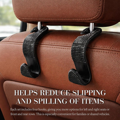 6 Pack Car Purse Hooks, Universal Seat Headrest Hanger Organizers for Coats, Umbrellas, and Groceries, Carbon Fiber Black Auto Storage Hooks ﻿