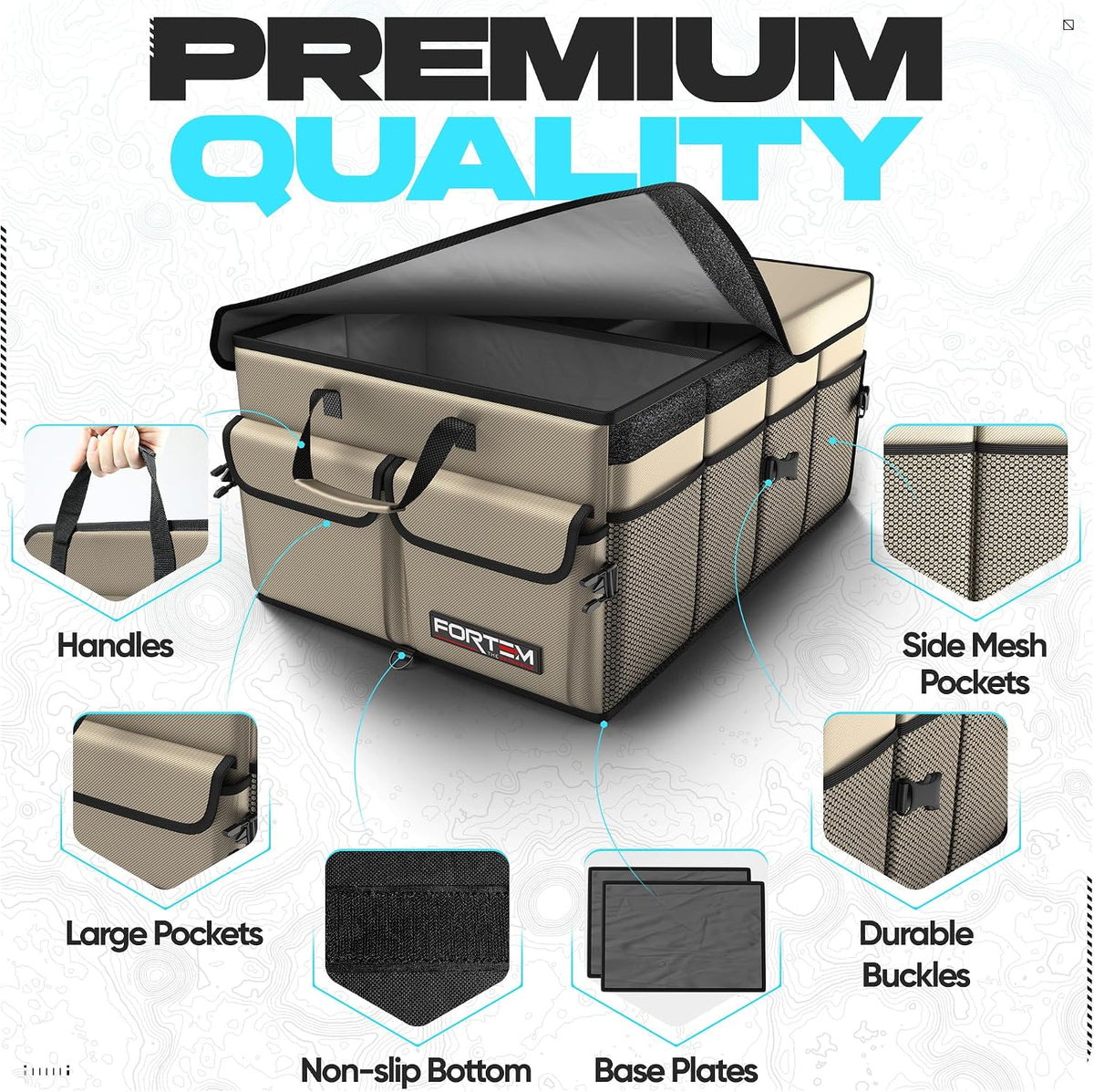 FORTEM Trunk Organizer - Foldable Car Organizer & Storage for SUVs & Trucks