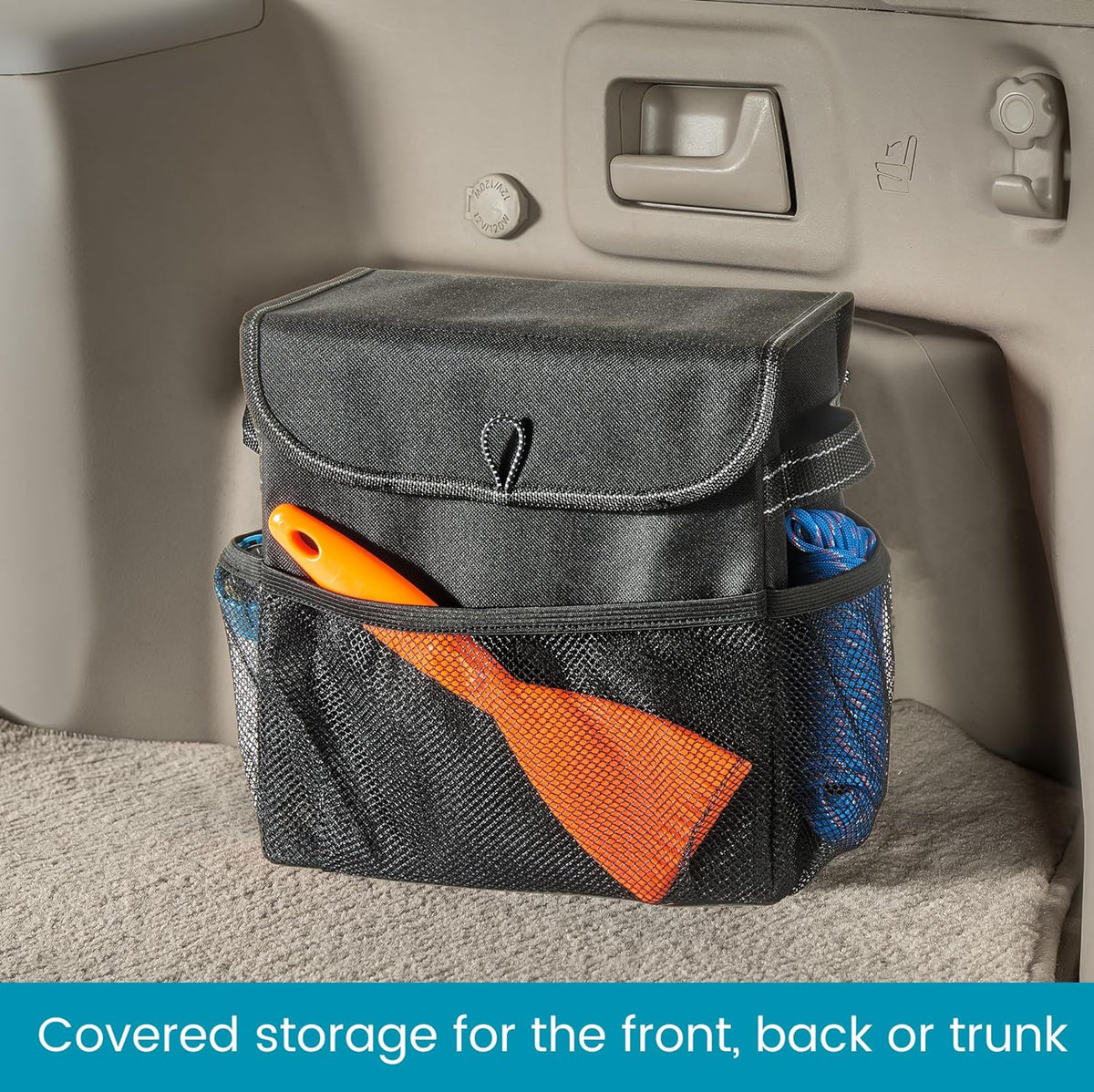 Carganizer Small Car Storage Bin with Lid for Trunk, Front Seat or Backseat