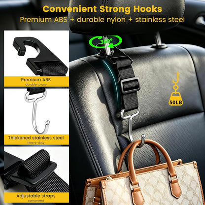Amooca Adjustable 4 Pack Car Headrest Hooks Heavy Duty Metal Bag Hanger