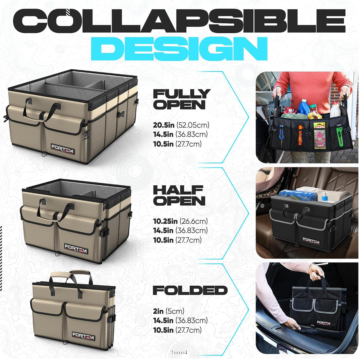 FORTEM Trunk Organizer - Foldable Car Organizer & Storage for SUVs & Trucks