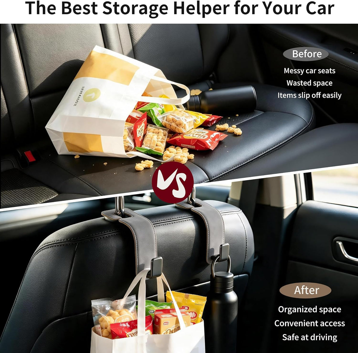 Amooca Suede Car Seat Hook 2 Pack Metal Headrest Hanger for Handbag